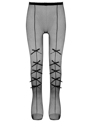 renvena Girls Bowknot Tights Fishnet Stockings Kids Solid Color Stretchy Pageant Dance Pantyhose