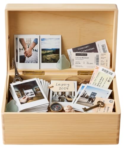 khevga Wooden Box with Lid Solid Pine Wood 30 x 20 x 14 cm Unpainted DIY Storage & Memory Box for Photos Toys & Keepsakes