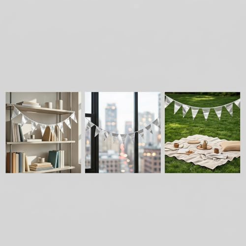 Image of 65FT Silver Glitter Triangle Pennant Banner Flag Metallic Bunting Fabric Garland for Christmas Graduation Wedding Engagement Anniversary Bachelorette Birthday Bridal Shower Valentine's Party Supplies