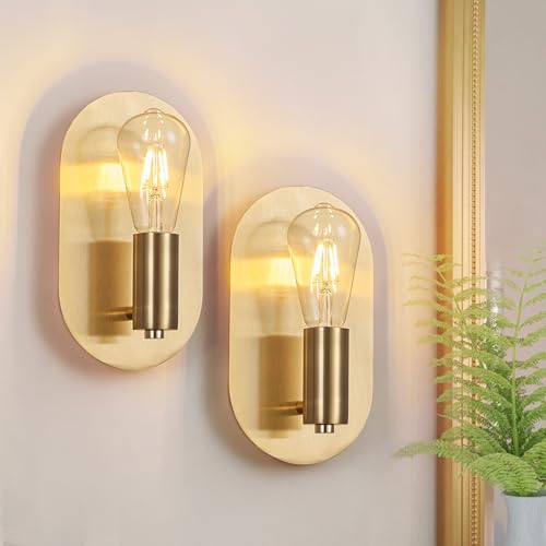 Image of Modern Wall Sconces Set of Two Mid-Century Sconces Wall Lighting 6W Stainless Steel Oval Decor Gold Wall Lamps for Bedrooms Living Room Bathroom Corridor