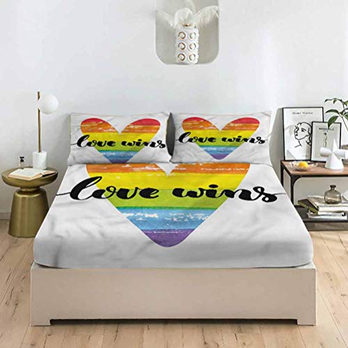 LCGGDB Pride Full Size Bed Fitted Sheet Set,Gay Dog Peace Sign Pride Deep Pockets Fitted Sheet with 2 Pillowcase,Print Fitted Sheet Set for Kids & Adults Bedding