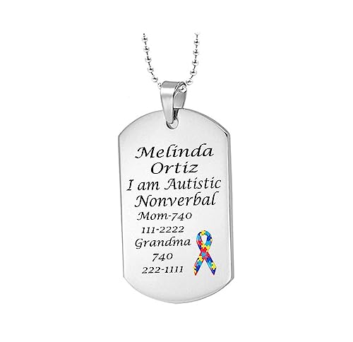 Personalized Autism Awareness Necklace – Custom Engraved Medical Alert Dog Tag Pendant with Free Engraving - Ships From USA
