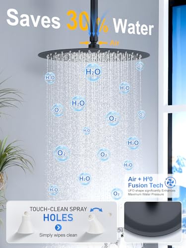 Image of Woindo Shower Faucet Set with Slide Bar, 12 inch Rain Shower Head /8'' Side Shower Head and 10 Setting Handheld Ceiling Mount 3 Push Button Diverter Complete Rainfall Shower System Included Valve Trim Kit