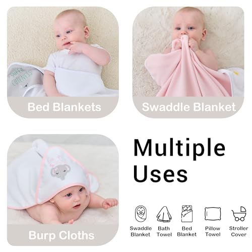 Image of Viviland Baby Towels and Baby Wash Cloths Set Hooded Baby Towels Baby Wipes Absorbent Bath Face Towels Burp Cloths or Face Towels for Girl Boy 6-Pack Size 28 x 28 Inch(Pink Koala)