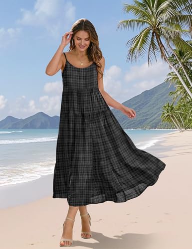 Image of YESNO Summer Bohemian Floral Dresses for Women Spaghetti Straps Maxi Dress Casual Flowy Dresses with Pockets ES0