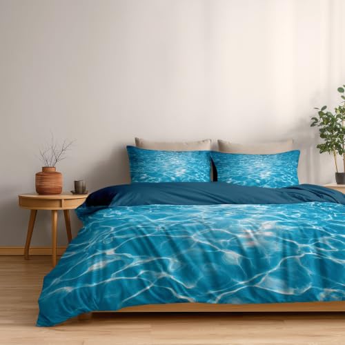 Housse de couette bleu canard microfibre brossée infroissable effet nuage - 4