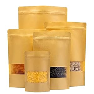 ZAMISS 50 stuks kraftpapieren zakken met helder venster, ritssluiting en inkeping, verzegelen papieren zakken voor levensmiddelen, voor noten, zaden, bonen, koffie, snoep, snacks