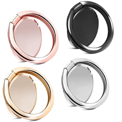 Finger Ring Stand Pack of 4 Universal Thin 360 Degree Rotation Phone Rings Cell Phone Ring Holder Stand Compatible with All iPhone & Android Smartphones