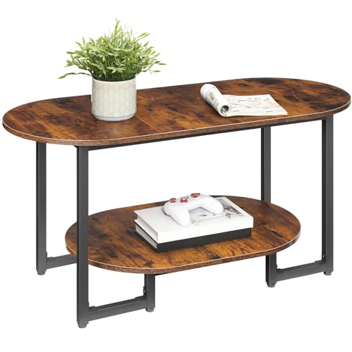 HOOBRO Coffee Table for Living Room, Oval Small Coffee Table with 2-Tier Open Storage Shelf, Industrial Cocktail Tea Table, Wooden Desktop Center Table, Farmhouse, Home Office, Rustic Brown BF09KF01 by HOOBRO - Image 8