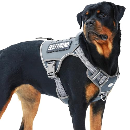 Image of Auroth Tactical Dog Harness for Large Dogs No Pull Adjustable Pet Harness Reflective K9 Working Training Easy Control Pet Vest Military Service Dog Harnesses Grey XL