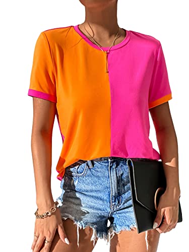 Milumia Women's Casual Color Block Short Sleeve T Shirt Crew Neck Tee T Shirt Tops