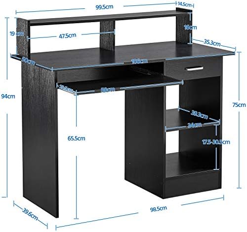 Yaheetech Office Computer Desk with Drawers Storage Shelf Keyboard Tray, PC Laptop Study Workstation for Home Office, Living Room, Bedroom, 106x50x94cm(LxWxH), Black