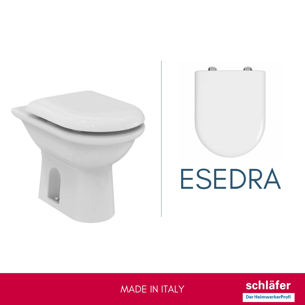 Schläfer 4649110 - Sedile Copriwater per Ideal Standard Serie Esedra Compatibile, Tavoletta WC in Termoindurente Bianco Lucido, Cerniere in Acciaio Inox, Ricambio con Forma Dedicata, 43 x 34,7 cm