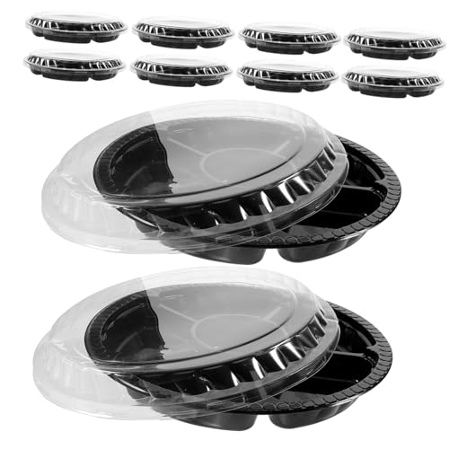 FUNOMOCYA 10pcs Disposable Serving Tray with Lid Compartment Round Appetizer Snack Tray for Fruits Veggies Desserts for Catering Events Parties