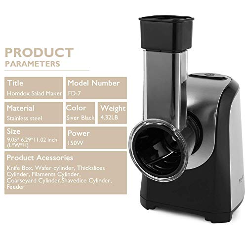 Homdox Electric Cheese Grater 5 In 1 Professional Electric Shredder Vegetable Silcer 150W One-Touch Control Salad Maker For Cheese, Chocolate, Fruits, Vegetables #TOP5