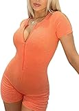 geagodelia pagliaccetto da donna estivo body donna con manica corta con cerniera tutina donna aderente sexy pigiama donna casual tuta intera donna tinta unita (arancione, s)