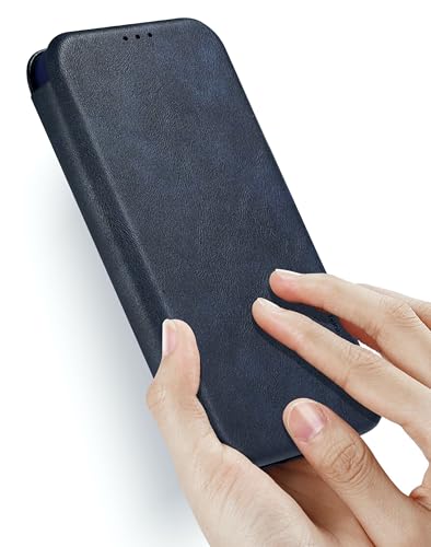 Image of BOUNCEBACK Vegan Leather Magnectic Closure Flip Flap Wallet Back Case Cover for iPhone 17 Pro Max -Blue
