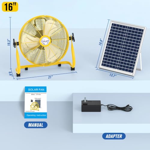 ZMLBTF 16 Inch Solar Camping Fan with 20W Detachable Solar Panel, Yellow - image 9
