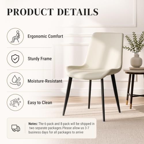 Image of Modern Dining Chairs Set of 8, PU Leather Dining Room Chairs, Upholstered Kitchen Chairs with Ergonomic Backrest & Sturdy Metal Legs, Perfect for Dining Room, Living Room, Light Grey