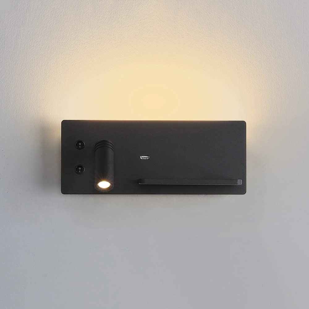 Lámpara de lectura LED para dormitorio con cargador de batería inalámbrico y puerto USB