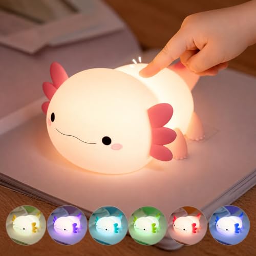 Image of One94Store Cute Axolotl Shape Silicone Electronic Toy for Kids, 7 Color Changing Squishy Soft Touch USB 1200mAh Rechargeable Toy, Fun Light-Up Kids Electronic Toy for Bedroom, Nursery Decor & Gift