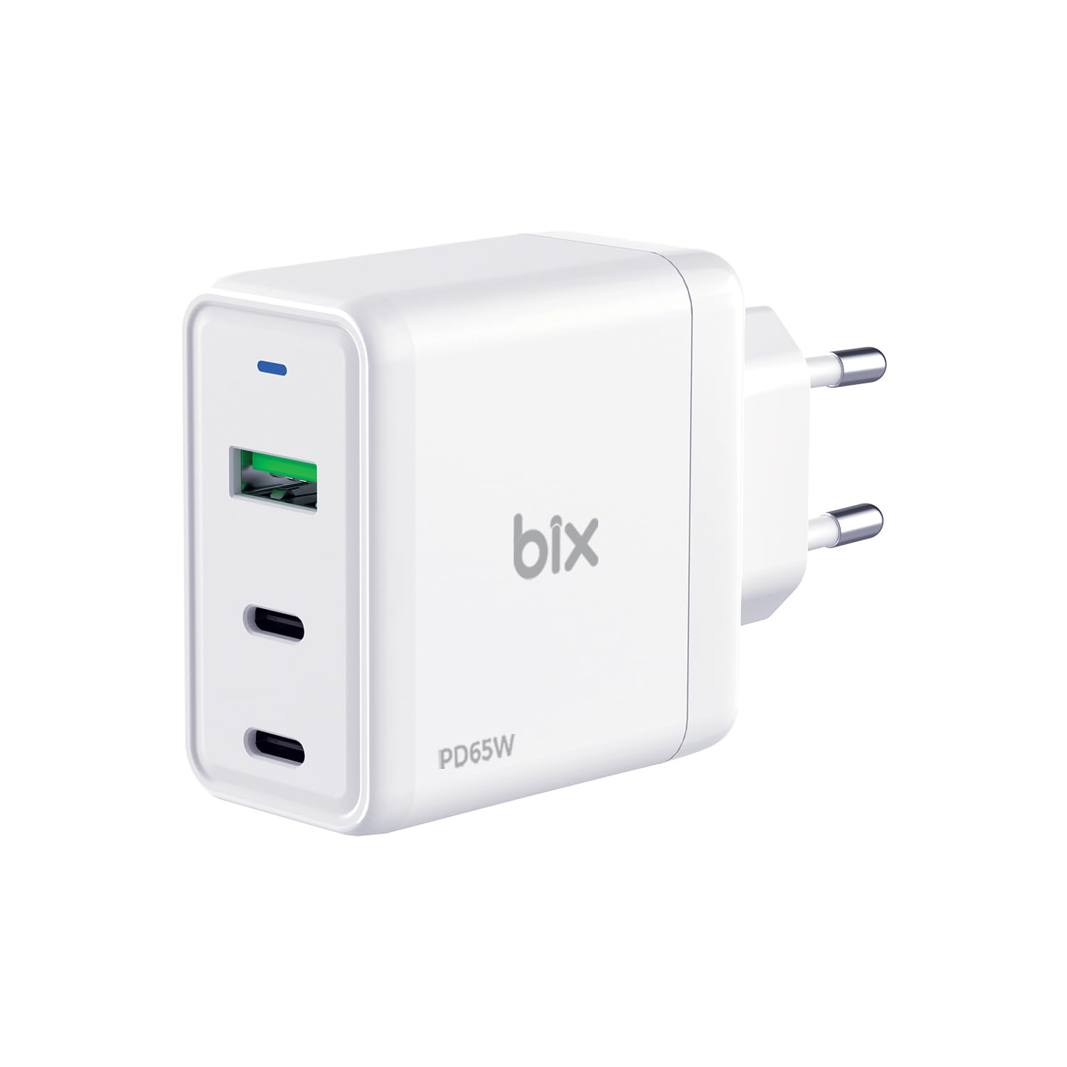 Bix BX3P65G 65W GaN Qualcom 4.0 2*Type-C & USB-A 3 Portlu, MacBook Air, iPad Air, iPhone 17/16/15/14/14 Max iPhone /13/13 Max, Galaxy S24/S23/S22/S21 Uyumlu BX-3P65G Şarj Cihazı Beyaz