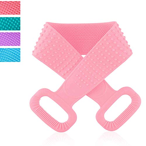 ZWIFEJIANQ Silicone Bath Body Brush,30 inch Silicone Bath Body Back Scrubber, Exfoliating More Hygienic,Belt Shower Towel,Double Side Silicone Back Scrubber, Massage for Shower (30 inch, Pink)