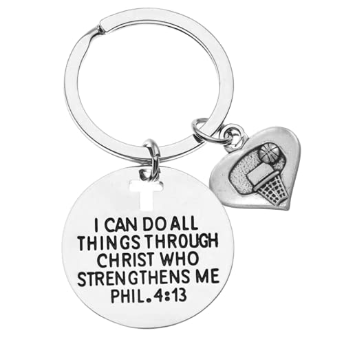 Basketball Charm Keychain, Christian Faith Charm Keychain, I Can Do All Things Through Christ Who Strengthens Me Phil. 4:13 Scripture Jewelry, Gift For Basketball Players