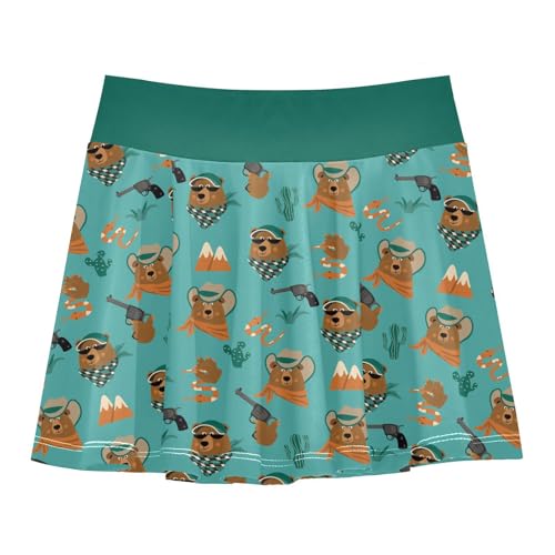 Girls Skorts High Waist Athletic Skirts with Shorts Western Cowboy Bears Stretchy Teens Performance Tennis