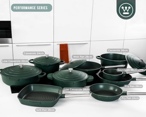 Image of Westinghouse Performance Series 24 cm Green Casserole Dish with Lid - Lightweight Cast Aluminium Pot | Hob to Oven, Induction & All Stovetops | Oven Safe with Handle Covers | Versatile Cooking Essential