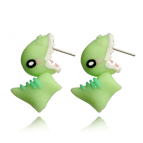 Polymer Clay Tyrannosaurus Earrings Cartoon Dinosaur Earring Cuff for Girls (Light Green)