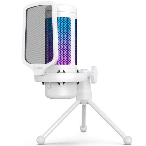 Image of TONOR Gaming Microphone, RGB PC Microphone, Cardioid Condenser USB Mic with Adjustable Light Modes & Brightness, Quick Mute, Gain Control, for LiveStreaming, Recording, PS4 /5, Mac, TC310 White | Desktop Stand Set, Quick Mute, Volume Control, for Twitch Streaming, Discord Chatting, 200 cm /78'' Cable, White, TC310