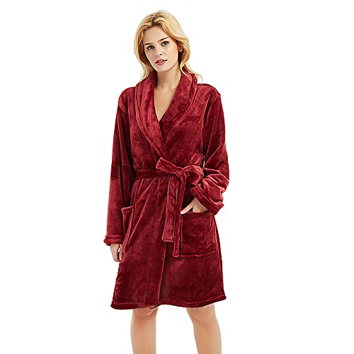 Image of U2SKIIN Women Fleece Robe, Short Cozy Plush Robes for Womens Soft Shawl Collar Warm Spa Bathrobe