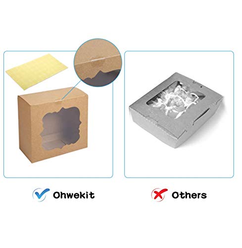 [35PCS] 6"X6"X2.5" Brown Bakery Boxes with PVC Window, Easy to Assemble, Ohwekit Cookie Box for Cupcakes, Candy, Strawberries, Dessert, Pastry, Pie, Cheesecake - Thumbnail 7