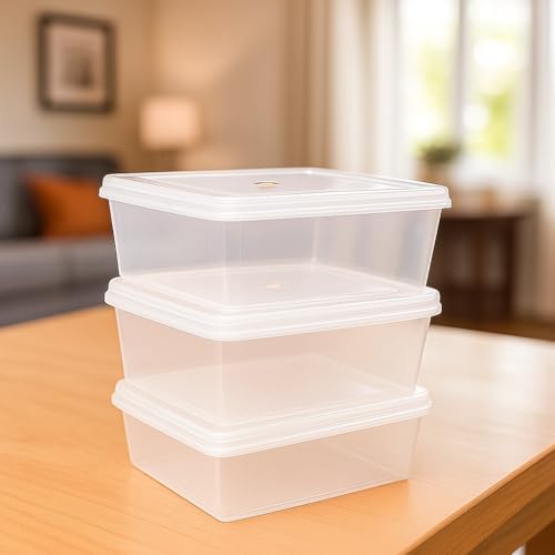 Image of Rectangle Transparent Plastic Storage Boxes - Small Multipurpose Containers with Lock for Jewellery, Medicines, Stationery, Cosmetics & Accessories (35 x 24.5 x 15 cm)(Pack Of 3)