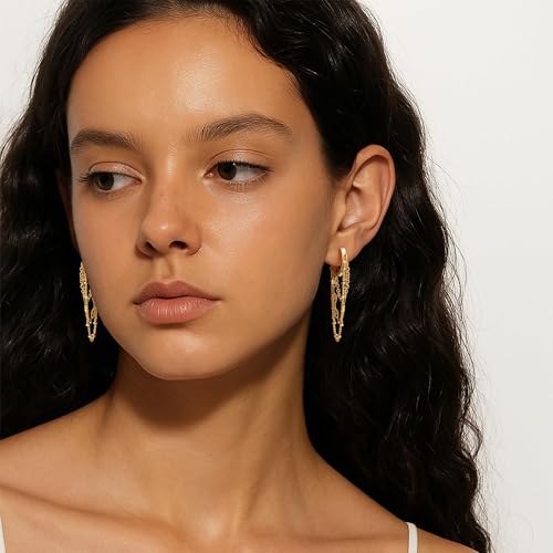 Ritach Chain Earrings for Women Trendy Sterling Silver Post Gold Silver Huggie Chain Dangle Drop Earrings for Sensitive Ears3