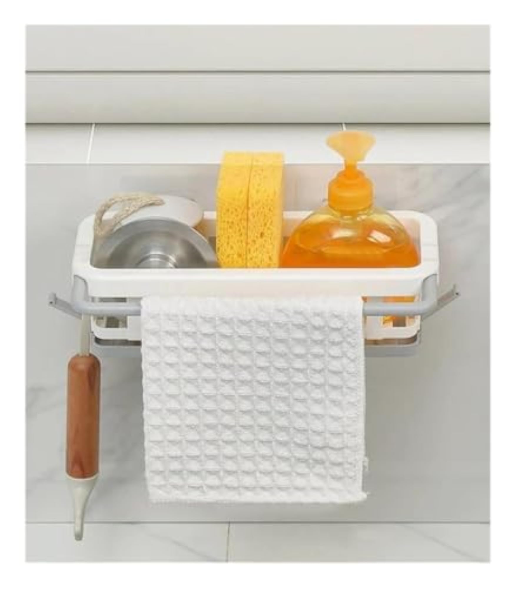 Bathroom Shelves for Storage with Towel Rack and Sponge Holder