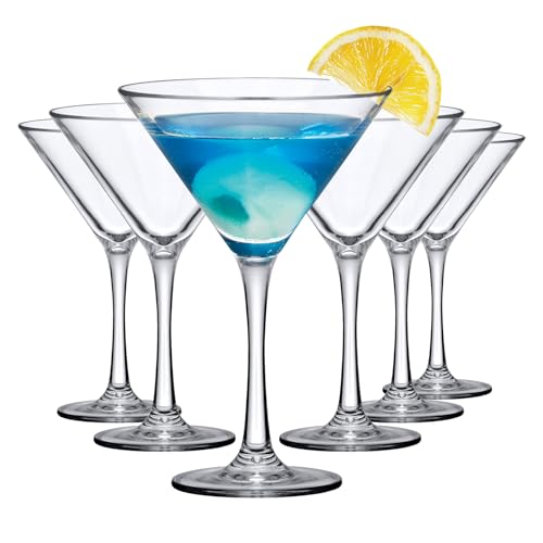 ZhouZGlass Martini Glasses Set of 6, 7 oz Martini Cocktail Glasses, Premium Crystal Cocktail Glasses for Bar, Margarita, Whiskey, Gin, Tequila, BPA-Free, Top Rack Dishwasher-Safe, Clear