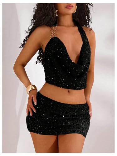 MakeMeChic Women's Sequin Sparkly Short Skirt Low Waist Bodycon Party Skirts4