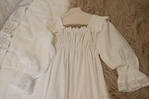 Women Cotton Night Dress White Lace Ruffles Long Sleeve Robe Vintage Nightgowns #TOP3