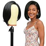 GYIOFAI Peluca Corta Ondulada Bob Negro, 12 Pulgadas/30 cm Raya Lateral Pelo Sintético Corto y Liso, Pelucas con Pelo Hasta Los Hombros para Cosplay Fiestas y Uso Diario (Negro)