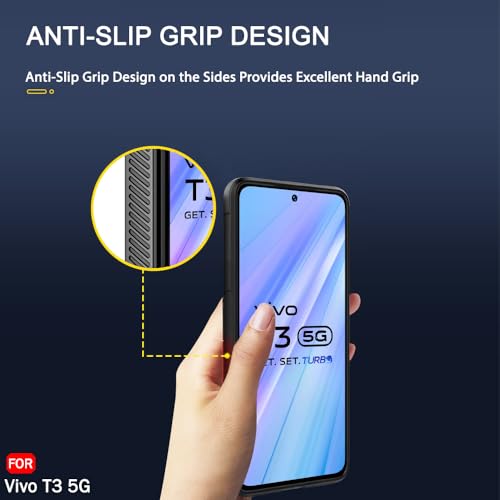 Image of TheGiftKart Liquid Silicon Back Cover Case for Vivo T3 5G / Y200e 5G | Shockproof Military Grade Protection | Micro-Fibre Cloth On Inner Side | Built-in Anti-Slip Grip Back Cover (TPU, Black)