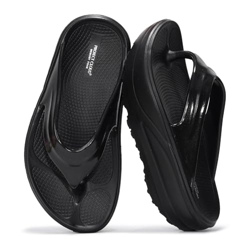 Project Cloud Flip Flops for Women Footwear - Memory Foam and Lightweight Platform Sandals Women Beach Vacation Essentials - Non Slip Durable and Soft Slippers (Abra, BLK, 7)