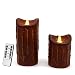 Produktbild CVHOMEDECO. Echtwachs Handgetauchte batteriebetriebene LED Stumpenkerzen mit Timer und Fernbedienung, Primitives Rustikales Flackerndes Tanzendes Flammenlicht Dekor, 15,2 & 10,2 cm, 2er Set, Kaffee.