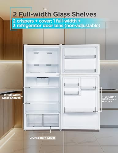 Image of BLACK+DECKER 20.1 Cu. Ft. Top Mount Refrigerator with Freezer, 2 Door Refrigerator with Top Freezer and Adjustable Temperature Control, Full Size Kitchen Refrigerator, BR2010JW, White
