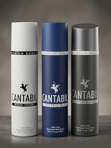 Image of Cantabil Irish Ivory & Electric Blue & Silver Amber Unisex No Gas Deodorant Body Spray | Combo Of 3 X 150ml With Lemon, Mint, Sandalwood | Perfume Deo For Men & Women | Rakhi Gift for Brother