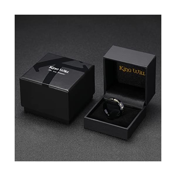 King Will NATURE Mens 8mm Black Tungsten Carbide Wedding Ring Black and Gold Foils Inlay Beveled Edge Polished Finish Wedding Band 10 - Image 7