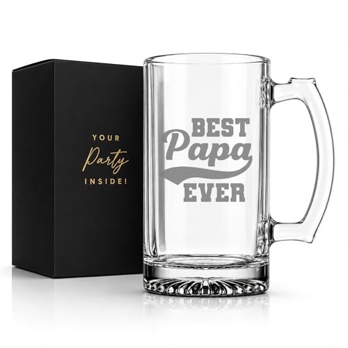 Best Papa Ever Beer Glass - 16oz Beer Mug Drinkware Gift, Fathers Day Present, Best Papa Mug, Gifts From Son and Daughter, Gift For Dad, Daddy's Sippy Cup and Wine Glass, Gift for New Dads