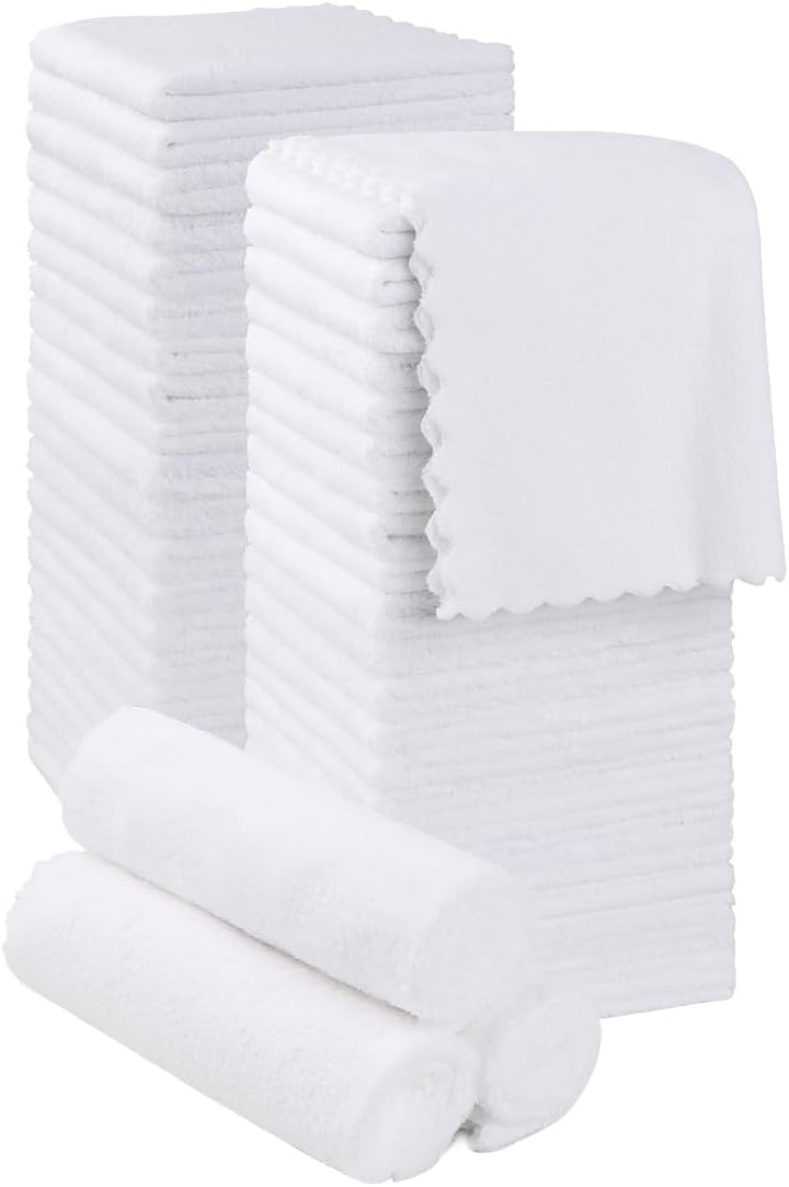 Orighty Ultra Soft Washcloths 48 Pack, Premium Microfiber Towel Sets 12 x 12 inches, Absorbent and Quick Drying Coral Velvet Washcloth, Multi-Purpose Wash Cloths for Bathroom, Hotel, and Gym (White)