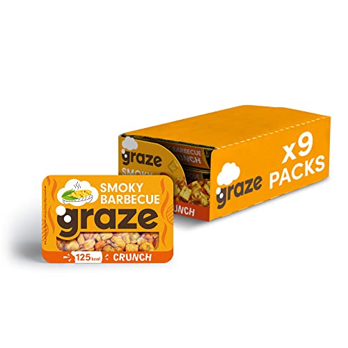 Graze Smoky Barbecue Crunch - Vegan Savoury Healthy Snacks, High in Fibre, 125 kcals per portion, Natural Flavours (9 x 28g Snacks)